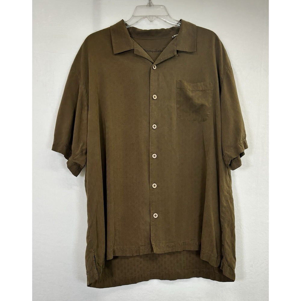 Tommy Bahama 100% Silk Shirt Mens XL Brown Loop Collar Button Up Bnfts Charity
